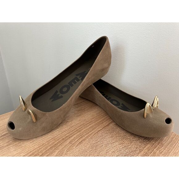 Melissa MEOW Cat Flats Gray Brown Peep Toe Ballet Shoes Womens sz 9 EU 40 - Picture 9 of 12